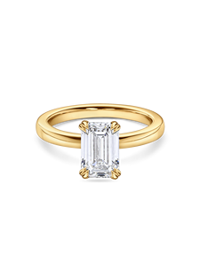 Anillo de compromiso solitario con diamante de laboratorio de corte esmeralda, oro amarillo macizo de 14K, anillo de boda con doble engaste de garra, joyería. - Product Image 3