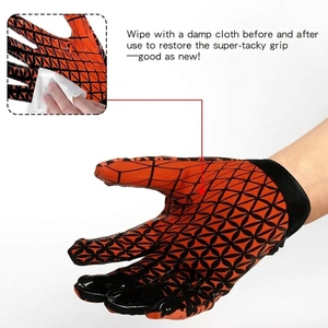 Gants de football américain personnalisés en cuir synthétique orange et noir avec fermeture auto-agrippante, adhérence collante, respirants, antidérapants, OEM - Product Image 4