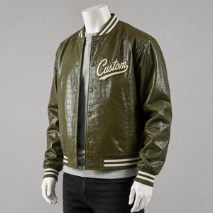 OEM Custom Genuine Leather Varsity <b>Jacket</b> <b>Men's</b> Bomber <b>Jacket</b> Private Label <b>Baseball</b> Letterman <b>Jacket</b> Manufacturer - Product Image 4