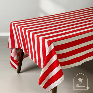 Vintage Yellow <b>Tablecloth</b> Palm Tree Print with Green Striped Border Indian Hand Block Printed <b>Tablecloth</b> - Product Image 1