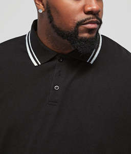 Polo T-shirt homme col contrastant uni OEM/ODM, 100% coton, coupe ample, logo imprimé sur mesure. - Product Image 2