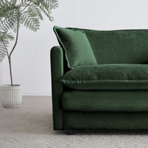 Divano a 3 Posti in Ciniglia Verde Stile Mid-Century Moderno per Soggiorno con 2 Braccioli e 3 Cuscini Decorativi - Product Image 6