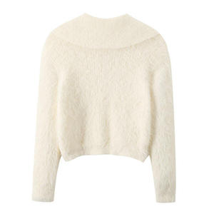 Suéter de mujer al por mayor, personalizado, de manga larga, cálido y esponjoso, de punto, para invierno, de poliéster/algodón, antipilling, de secado rápido, cuello redondo, cuello alto - Product Image 2
