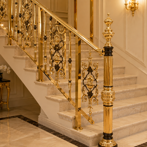 Luxury Gold Ornate Staircase <b>Railing</b> Classic Brass Balustrade with Decorative Posts for Villa Mansion Interior Decor - Product Image 3