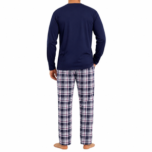 Ensemble de pyjama pour homme en coton écologique bleu marine à manches courtes, vêtements décontractés d'hiver, vêtements de nuit doux en tricot avec poches - Product Image 2