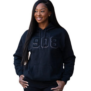 Sweat à capuche unisexe All Black 1908 avec broderie chenille lettres grecques, pull premium streetwear confortable - Product Image 1