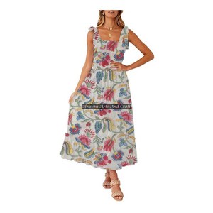 Collection d'été la plus vendue : Robe décontractée pour femme à imprimé ethnique, bretelles spaghetti, sans manches, tissée, imprimée au bloc, vêtements d'été - Product Image 3