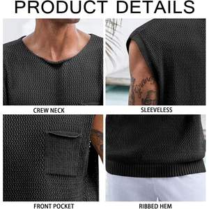 2025 hommes Crochet Cap manches été plage Hippie pull gilet décontracté tricoté débardeurs - Product Image 2