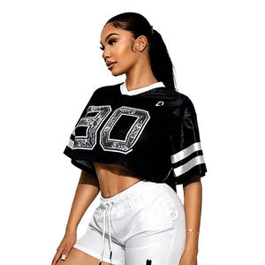 Camiseta Deportiva Corta de Malla Transpirable Negra para Mujer, Estilo Fútbol Americano, con Estampado de Número, Manga Corta, para Deporte y Uso Urbano - Product Image 3