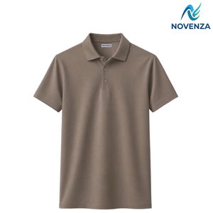 เสื้อโปโลผู้ชายแบบยืดได้ สีเทาและสีหิน แขนสั้น คอปกเรียบ ลำลอง จากโนเวนซา - Product Image 3