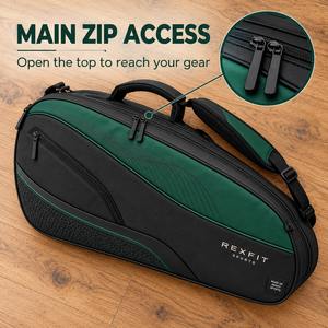 Bolsa de Raqueta de Squash Personalizada en Verde con Cierre de Doble Cremallera y Asa Acolchada para Almacenamiento de Equipo - Product Image 5