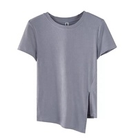 Nouveau design 2026 – T-shirt femme en coton 100 % de haute qualité, coupe classique, col rond, décontracté, respirant, anti-boulochage, avec ourlet incurvé