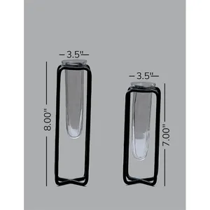 Juego de Jarrones de Vidrio con Marco de Hierro Minimalista, Diseño Costero Ecológico, Decoración de Mesa, Puede Contener Agua, ZAHID EXPORT - Product Image 3