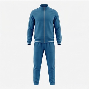 Survêtement bleu pour homme, fermeture éclair intégrale, col montant, vêtements de sport décontractés, couleur unie, polyester, vêtements d'automne avec poches latérales - Product Image 1