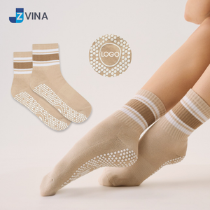 Calcetines de Yoga y Pilates Antideslizantes con Franjas, Calcetines de Pilates Personalizados con Agarre Fuerte, Longitud Media, para Entrenamiento con Reformer, JZVINA, para Mujer - Product Image 6