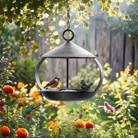 Mangeoire à oiseaux en bois et en fer noir, design rond, pour la décoration de jardin en extérieur