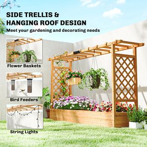 Fioriera in Legno Stile Classico con Tetto a Traliccio e Fori di Drenaggio per Piante Rampicanti, Ortaggi, Erbe e Fiori - Product Image 5