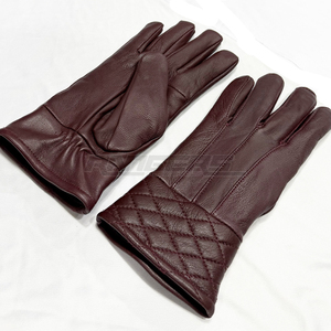 Brown Genuine Leather <b>Gloves</b> Fleece Lined Winter <b>Gloves</b> Quilted Cuff OEM Bulk Daily Wear Leather <b>Driving</b> <b>Gloves</b> - Product Image 6
