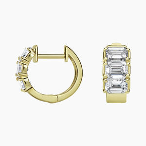 Pendientes de aro articulados con diamantes de corte esmeralda de punta compartida - Product Image 2