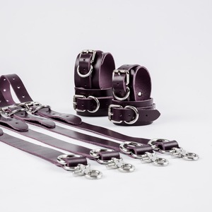 <b>Black</b> Genuine Leather Bed Restraints <b>Harness</b> Straps Set Adjustable Bondage Cuffs Adult Game Products RTTS-0115 - Product Image 2
