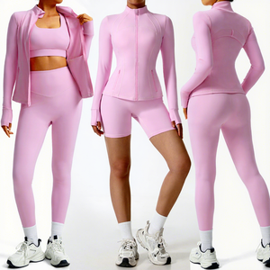 Women <b>Pink</b> <b>Tracksuit</b> <b>Set</b> Full Sleeve Zipper Closure Solid Color Sporty Fit With Side Pockets Spring Style - Product Image 1