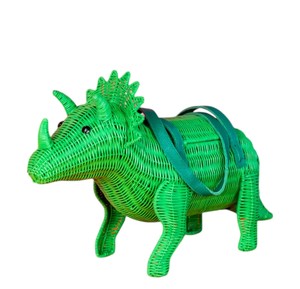 Green Woven Triceratops Animal Shape Storage Basket Handmade Plant Fiber Reusable Decorative Organizer <b>Bag</b> - Product Image 1