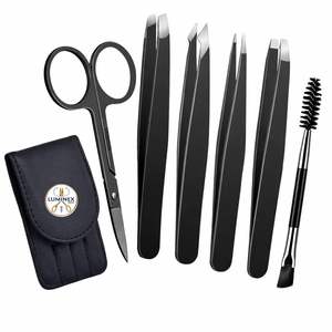 Ensemble de 7 pinces à épiler pour femmes, pinces de précision pour les poils du visage, avec ciseaux courbés et rasoir à sourcils pour les poils incarnés - Product Image 5