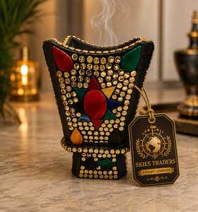 Brûleur d'encens arabe traditionnel en bois avec incrustations dorées, mosaïque géométrique, encensoir de luxe Bakhoor, Mabkhara pour le Ramadan - Product Image 5