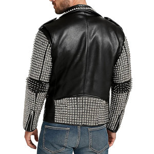 Men's Black PU Leather Motorcycle <b>Jacket</b> Punk Style Rivet Decorated Zipper Closure Turn-down Collar <b>Slim</b> <b>Fit</b> Autumn Wear - Product Image 4