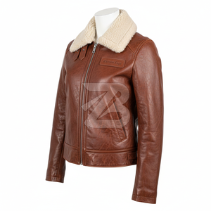 Chaqueta de Aviador de Cuero Genuino para Mujer con Logotipo Personalizado, Cuello de Piel de Oveja, Abrigo de Invierno, OEM ODM, Chaquetas para Mujer - Product Image 1
