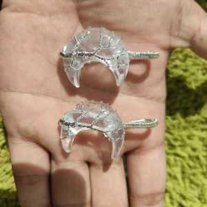 Collar con colgante de punta de flecha en forma de luna de obsidiana negra, cristales de vida de árbol envueltos en alambre, estilo Feng Shui, amor tallado, mascota curativa - Product Image 2