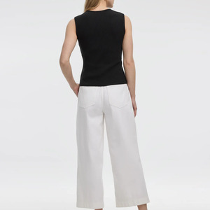 <b>Women's</b> <b>Black</b> Sleeveless Knitted <b>Top</b> Crew Neck Slim Fit Solid Color Minimalist Spring Summer Breathable Cotton Spandex - Product Image 4