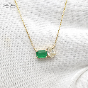 Natural Emerald & White Diamond Wedding <b>Necklace</b> 0.53CTW Octagon Gemstone Minimalist Bridal Jewelry Fast Shipping Supplier India - Product Image 4