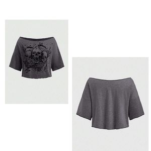Custom Women Oversized Skull Graphic Crop T Shirt Gothic Vintage Streetwear Cotton Casual Tee OEM ODM Wholesale <b>Top</b> Fit - Product Image 1