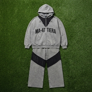 Custom Washed Gray Zip Up Hoodie and Wide Leg <b>Sweatpants</b> <b>Set</b> for Men - Product Image 5