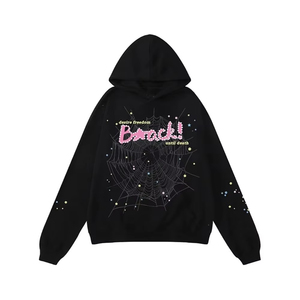 เสื้อฮู้ดซิปแบบยูนิเซ็กซ์ ผ้าฝ้าย 100% ปักลายใยแมงมุมสีดำ พร้อมข้อความสีชมพูด้านหลัง ดีไซน์สำหรับฤดูหนาว - Product Image 2
