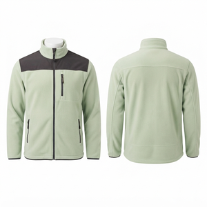 เสื้อแจ็คเก็ตทำงานผู้ชายผ้าฟลีซโพลาร์พรีเมียม 320 GSM สีเขียวเซจอ่อน แผงไหล่สีดำ ปักลายตามสั่ง รับผลิตแบบ OEM ODM พร้อมปักโลโก้ - Product Image 1