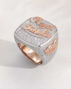 Anillo de Plata 925 con Moissanita para Hombre, Anillo de Sello Personalizado con Nombre, Anillo de Dedo Índice con Pavé de Diamantes, Joyería Personalizada para Hombre - Product Image 4