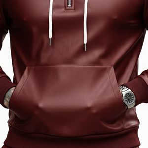 Ensemble de survêtement en cuir pour homme, à capuche, épais, respirant, coupe-vent, avec logo personnalisé, pour l'hiver, à prix abordable - Product Image 5