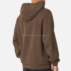 OEM Custom Unisex Heavy Weight Boxy Winter Hoodie High Quality <b>Brown</b> Oversized Cotton Embroidered Street Style Plain Dyed - Product Image 4