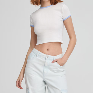 Top Casual de Otoño para Mujer, Cuello Redondo, Manga Corta, Tejido a Cuadros, 100% Algodón, Transpirable, Ecológico, Talla Grande - Product Image 5