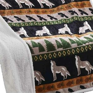 Coperta in Flanella Personalizzata 50 x 60 Pollici con Motivo Lupo e Falco, Morbida con Retro in Sherpa, Stile Jacquard per l'Inverno - Product Image 3