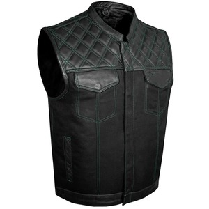 <b>Men</b> Genuine <b>Leather</b> Motorcycle Vest Sleeveless <b>Jacket</b> Stand Collar Zipper Solid Front Multiple Pockets Club Style Winter Riding - Product Image 6