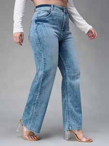 Jeans de Mezclilla Elásticos de Pierna Ancha, Cintura Alta y Corte Regular para Mujer - Product Image 2