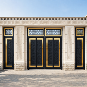Porte d'entrée principale décorative en métal doré noir de luxe pour villa moderne, double porte de sécurité ornée, design de mobilier - Product Image 1