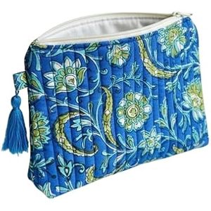 Assorted Bohemian Quilted Eco-Friendly Cotton <b>Coin</b> Purse <b>Bag</b> Tassel Zipper Closure Teal Floral Pattern Portable Small Makeup - Product Image 5