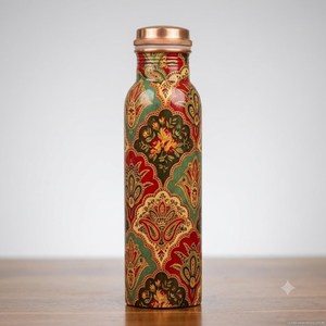 Bouteille d'eau vintage en cuivre avec motif floral bohème, gourde de voyage portable en métal, réutilisable et écologique - Product Image 1