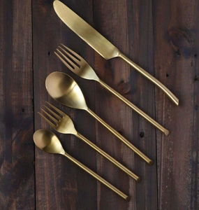 Gold Plated Cutlery Set <b>Mirror</b> Finish Long Handle Modern Design Durable Metal Utensils For Wedding Occasion - Product Image 5