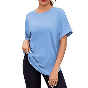Camisetas de Manga Corta y Cuello Redondo Azul Claro para Mujer, Moda de Verano, Estilo Casual, Personalizadas con Logotipo Impreso en Lienzo - Product Image 3