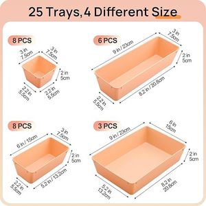 Set di 25 Organizzatori in Plastica per Cassetti, 4 Misure Versatili, Vassoi Organizzatori per Trucchi e Contenitori per Bagno e Camera da Letto - Product Image 2